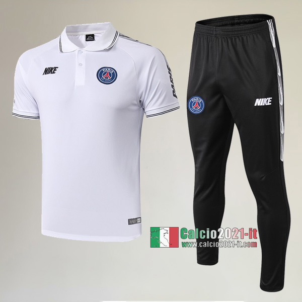La Nuove Kit Maglietta Polo PSG Paris Saint Germain Manica Corta + Pantaloni Bianca 2019/2020 :Calcio2021-it