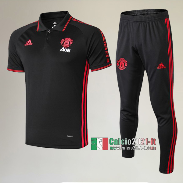 La Nuova Kit Magliette Polo Manchester United Manica Corta + Pantaloni Nera 2019/2020 :Calcio2021-it