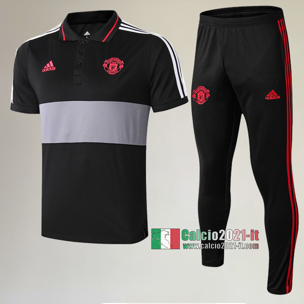 La Nuova Kit Magliette Polo Manchester United Manica Corta + Pantaloni Nera/Grigia 2019/2020 :Calcio2021-it