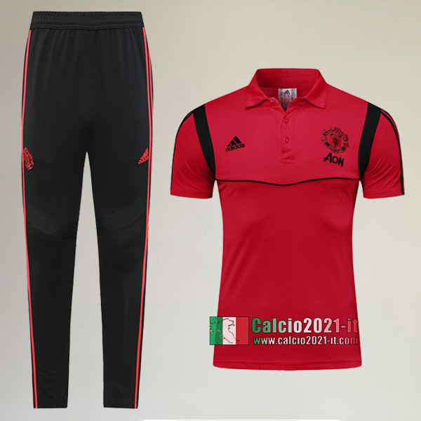 La Nuove Kit Maglietta Polo Manchester United Manica Corta + Pantaloni Rossa/Nera 2019/2020 :Calcio2021-it