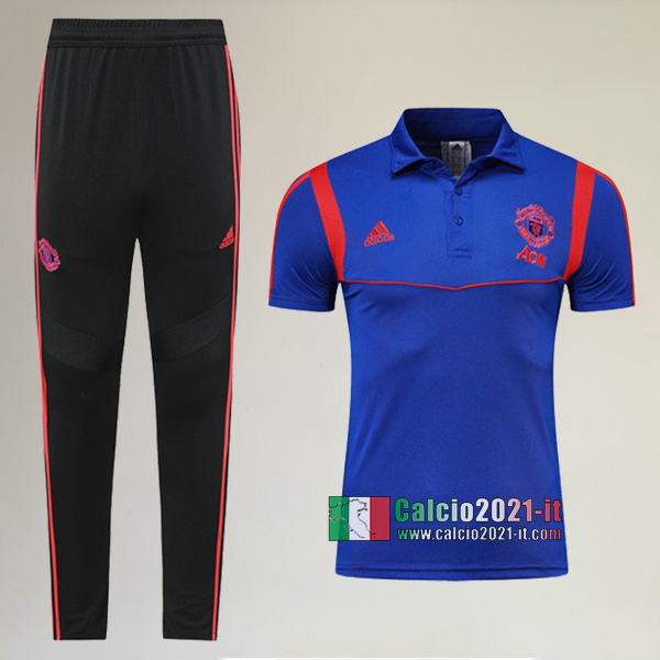 La Nuova Kit Magliette Polo Manchester United Manica Corta + Pantaloni Azzurra 2019/2020 :Calcio2021-it