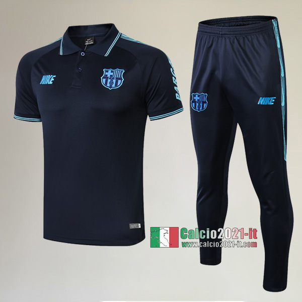 La Nuova Kit Magliette Polo FC Barcellona Manica Corta + Pantaloni Azzurra Scuro 2019/2020 :Calcio2021-it