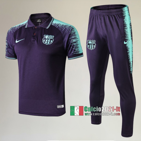La Nuova Kit Magliette Polo FC Barcellona Manica Corta + Pantaloni Azzurra Scuro/Verde 2019/2020
