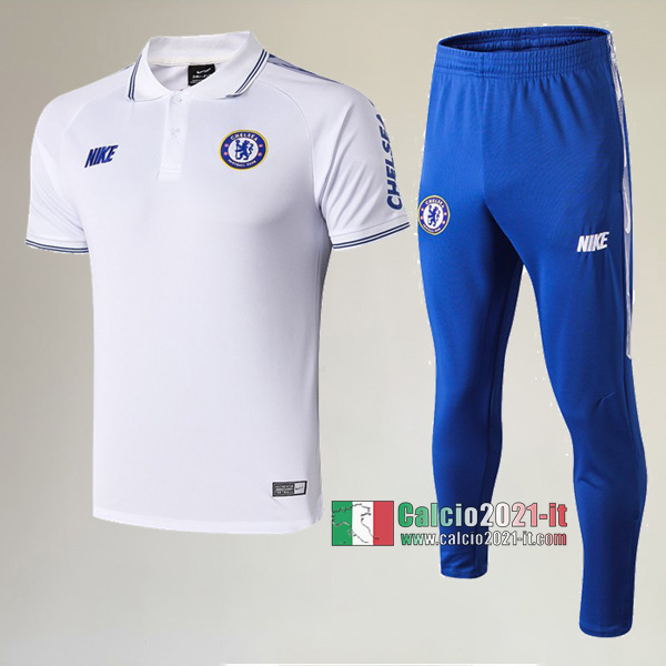 La Nuove Kit Maglietta Polo FC Chelsea Manica Corta + Pantaloni Bianca 2019/2020 :Calcio2021-it