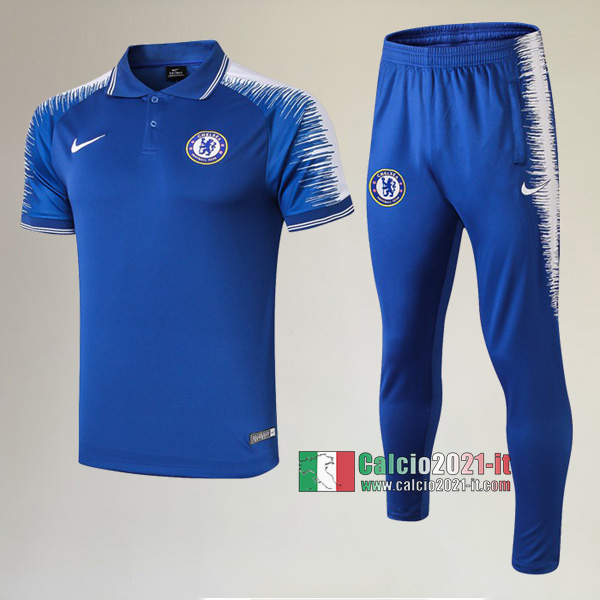 La Nuova Kit Magliette Polo FC Chelsea Manica Corta + Pantaloni Azzurra/Bianca 2019/2020 :Calcio2021-it