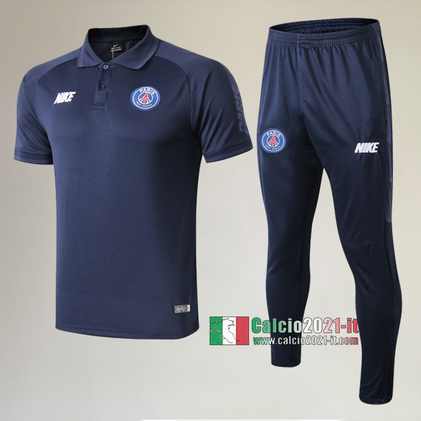 La Nuova Kit Magliette Polo PSG Paris Saint Germain Manica Corta + Pantaloni Azzurra Scuro 2019/2020