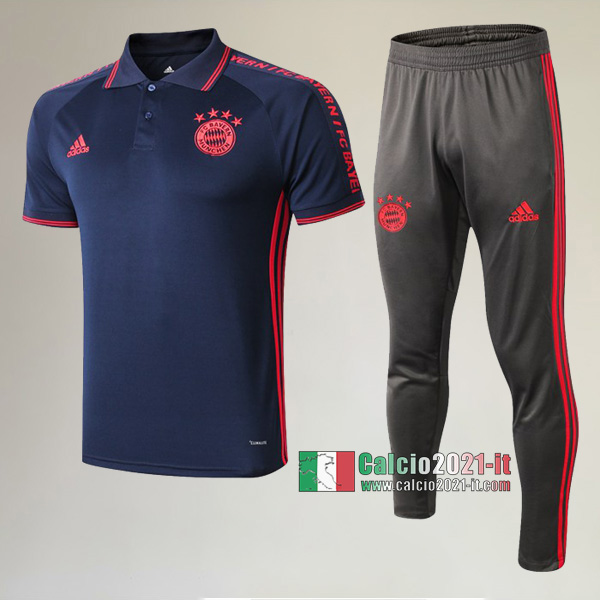 La Nuove Kit Maglietta Polo Bayern Monaco Manica Corta + Pantaloni Azzurra Scuro 2019/2020 :Calcio2021-it