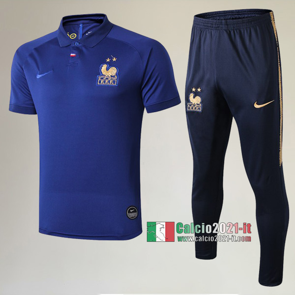 La Nuova Kit Magliette Polo Francia Manica Corta + Pantaloni Azzurra 2019/2020 :Calcio2021-it