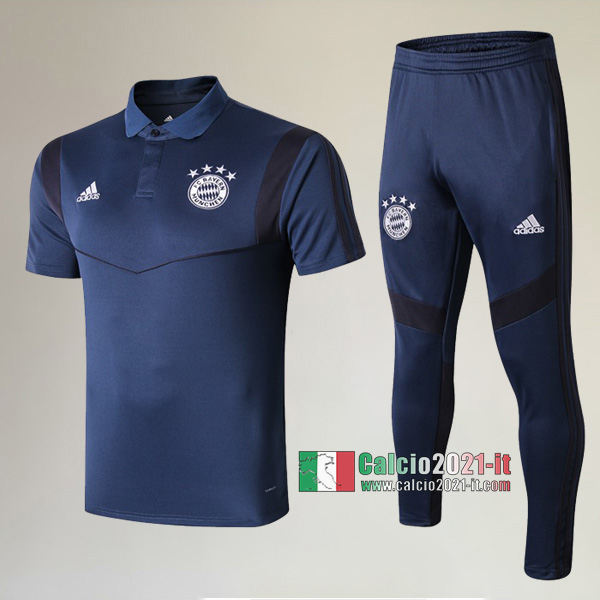La Nuova Kit Magliette Polo Bayern Monaco Manica Corta + Pantaloni Azzurra Scuro 2019/2020 :Calcio2021-it