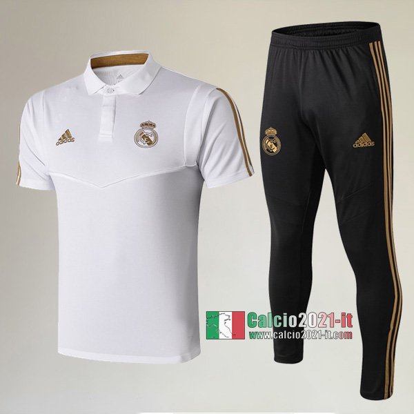 La Nuove Kit Maglietta Polo Real Madrid Manica Corta + Pantaloni Bianca/Gialla 2019/2020 :Calcio2021-it