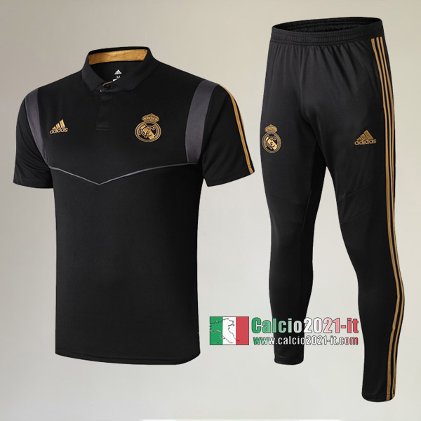 La Nuova Kit Magliette Polo Real Madrid Manica Corta + Pantaloni Nera/Grigia 2019/2020 :Calcio2021-it