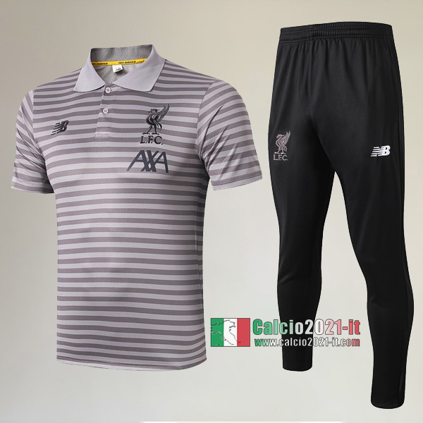 La Nuove Kit Maglietta Polo FC Liverpool Manica Corta A Strisce + Pantaloni Grigia 2019/2020 :Calcio2021-it