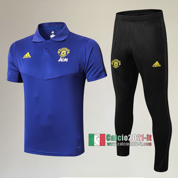 La Nuova Kit Magliette Polo Manchester United Manica Corta + Pantaloni Azzurra 2019/2020 :Calcio2021-it