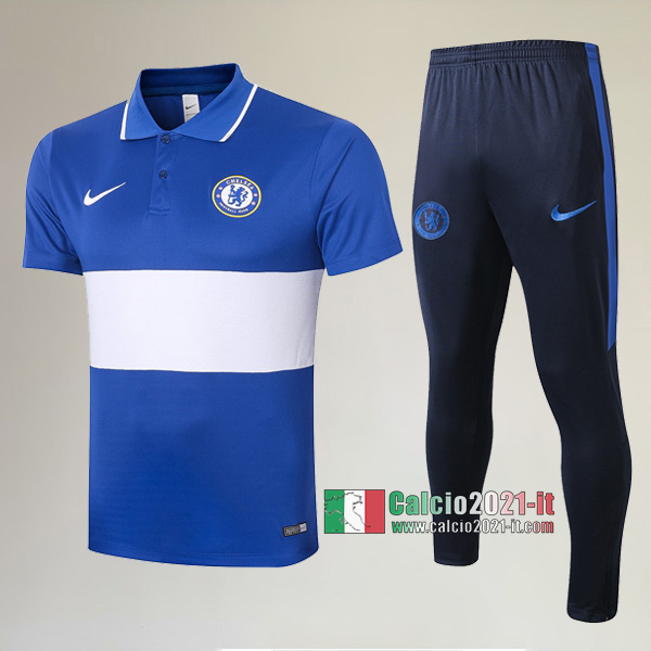 La Nuova Kit Magliette Polo FC Chelsea Manica Corta + Pantaloni Azzurra Bianca 2020/2021 :Calcio2021-it