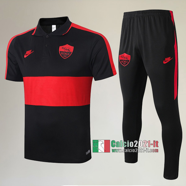 La Nuova Kit Magliette Polo AS Roma Manica Corta + Pantaloni Nera Rossa 2020/2021 :Calcio2021-it