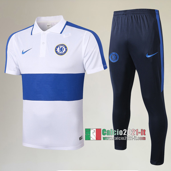 La Nuova Kit Magliette Polo FC Chelsea Manica Corta + Pantaloni Bianca Azzurra 2020/2021 :Calcio2021-it
