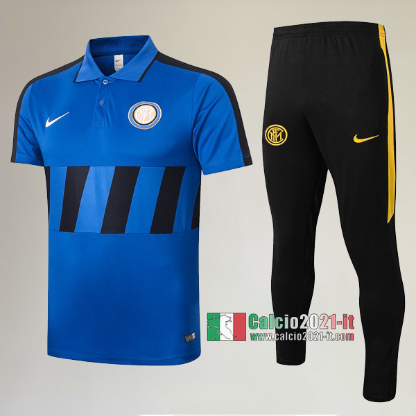 La Nuova Kit Magliette Polo Inter Milan Manica Corta + Pantaloni Azzurra Nera 2020/2021 :Calcio2021-it