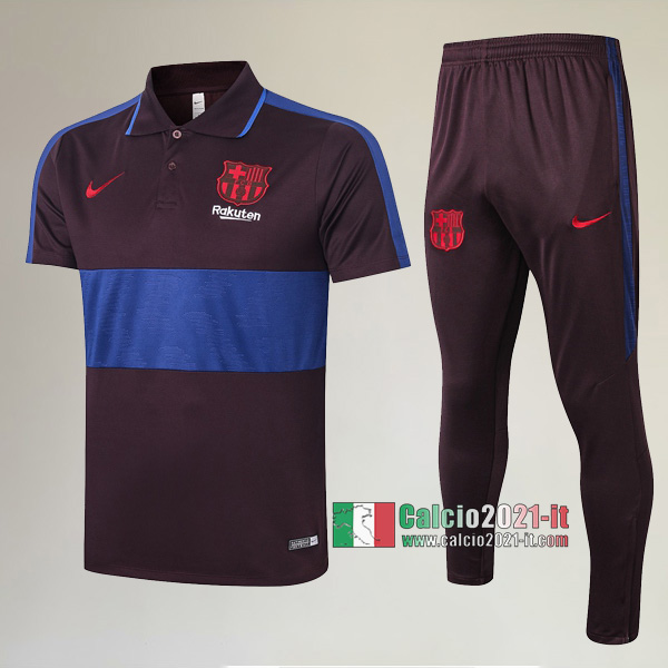 La Nuova Kit Magliette Polo FC Barcellona Manica Corta + Pantaloni Marrone Azzurra 2020/2021 :Calcio2021-it