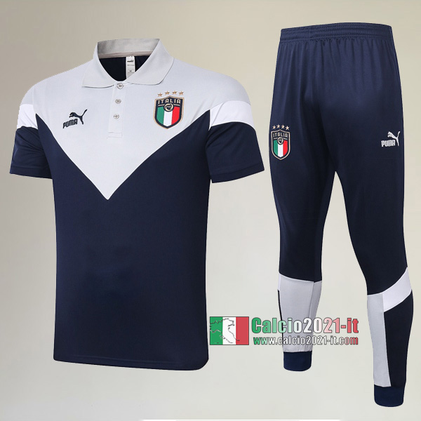 La Nuove Kit Maglietta Polo Italia Manica Corta + Pantaloni Grigia Bianca 2020/2021 :Calcio2021-it