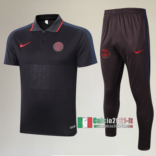 La Nuove Kit Maglietta Polo PSG Paris Saint Germain Manica Corta + Pantaloni Nera Grigia 2020/2021