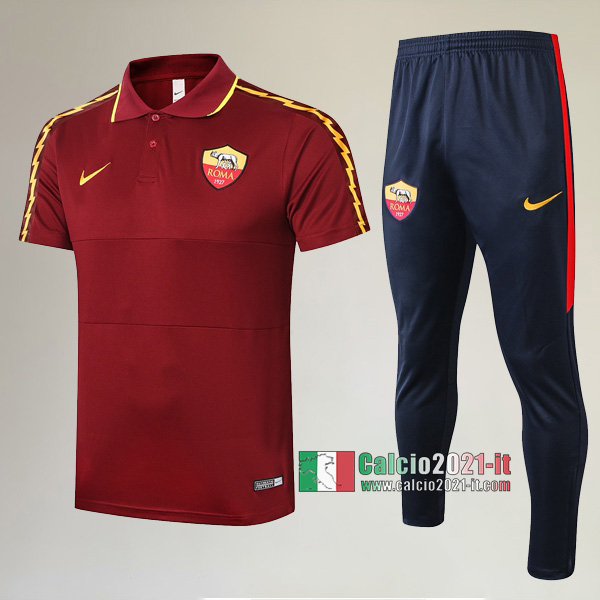 La Nuove Kit Maglietta Polo AS Roma Manica Corta + Pantaloni Scarlatto 2020/2021 :Calcio2021-it