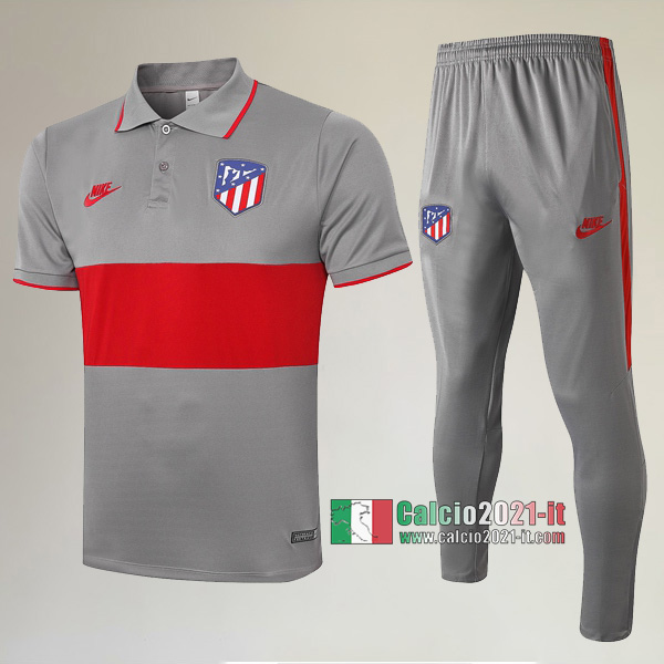 La Nuove Kit Maglietta Polo Atletico Madrid Manica Corta + Pantaloni Grigia Rossa 2020/2021 :Calcio2021-it