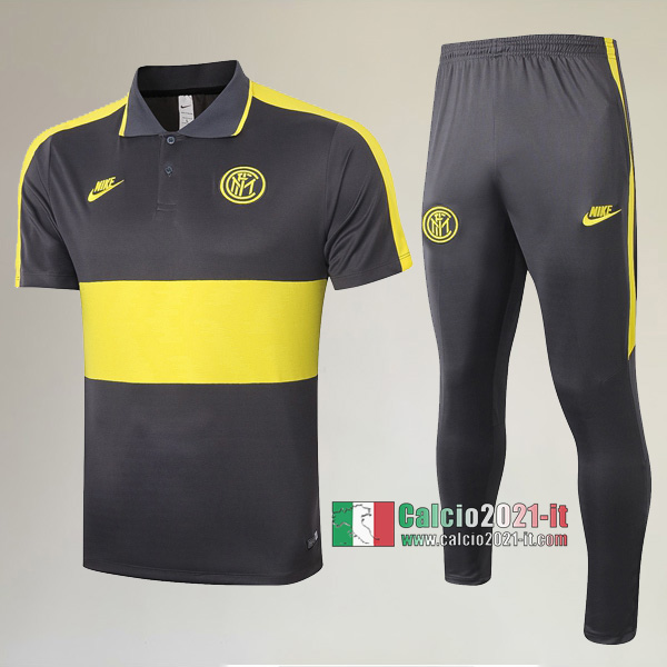 La Nuova Kit Magliette Polo Inter Milan Manica Corta + Pantaloni Gialla 2020/2021 :Calcio2021-it