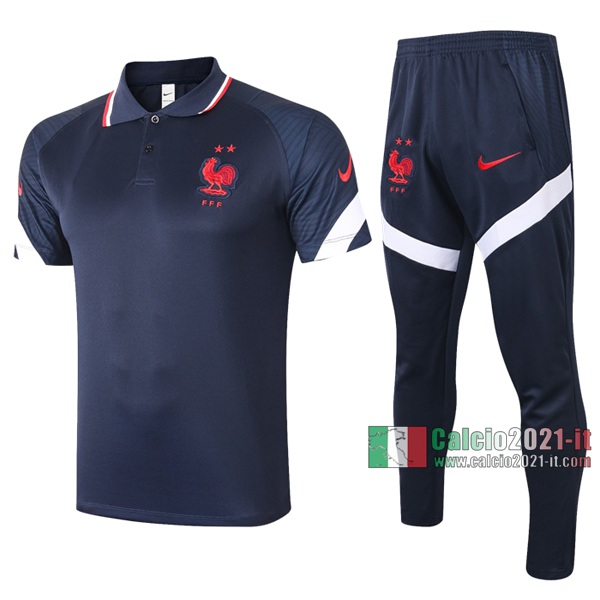 Calcio2021-It: Nuova Maglietta Polo Shirts Francia Manica Corta Azzurra Scuro 2020/2021