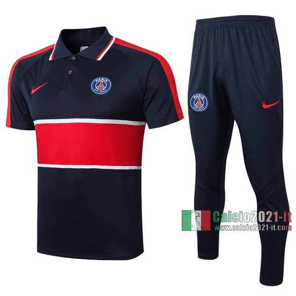 Calcio2021-It: Nuove Maglietta Polo Shirts Paris Saint Germain Manica Corta Azzurra Scuro Rossa 2020/2021