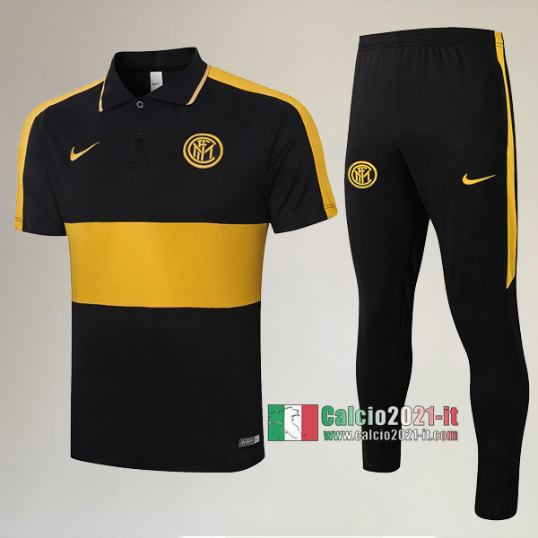 La Nuove Kit Maglietta Polo Inter Milan Manica Corta + Pantaloni Nera Gialla 2020/2021 :Calcio2021-it