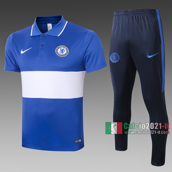 Calcio2021-It: Nuova Maglietta Polo Shirts Chelsea Fc Manica Corta Azzurra-Bianca C404# 2020/2021