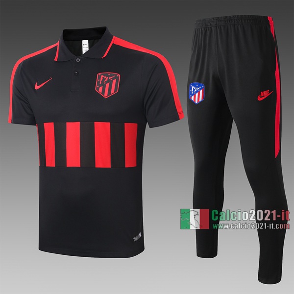 Calcio2021-It: Nuova Maglietta Polo Shirts Atletico Madrid Manica Corta Nera-Rossa C406# 2020/2021