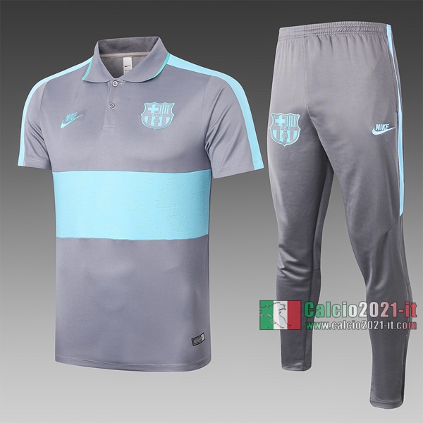 Calcio2021-It: Nuove Vintage Maglietta Polo Shirts Fc Barcellona Manica Corta Grigia-Verde C414# 2020/2021
