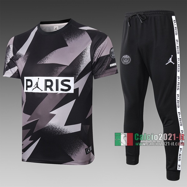 Calcio2021-It: Nuove Vintage T Shirt Polo Paris Saint Germain Manica Corta Grigia-Nera C418# 2020/2021