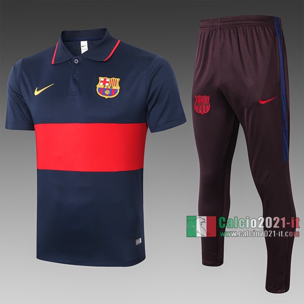 Calcio2021-It: Nuova Maglietta Polo Shirts Fc Barcellona Manica Corta Azzurra Marino - Rossa C421# 2020/2021