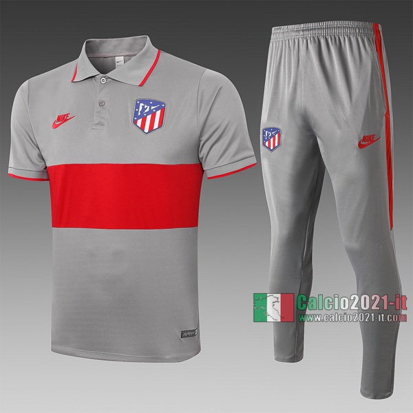 Calcio2021-It: Nuova Maglietta Polo Shirts Atletico Madrid Manica Corta Grigio Scuro - Rossa C423# 2020/2021