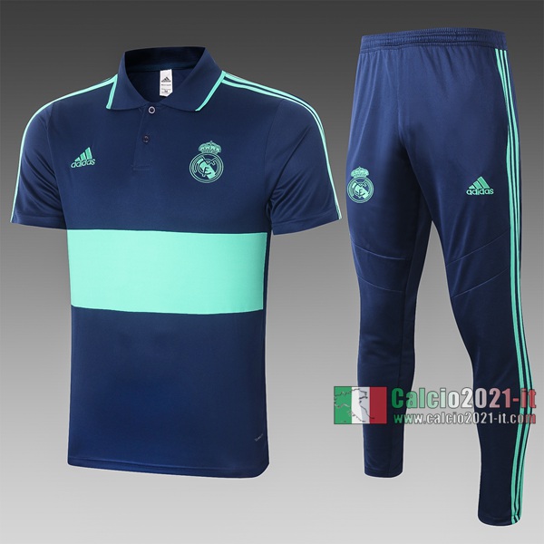 Calcio2021-It: Nuova Vintage Maglietta Polo Shirts Real Madrid Manica Corta Azzurra Marino - Verde C427# 2020/2021