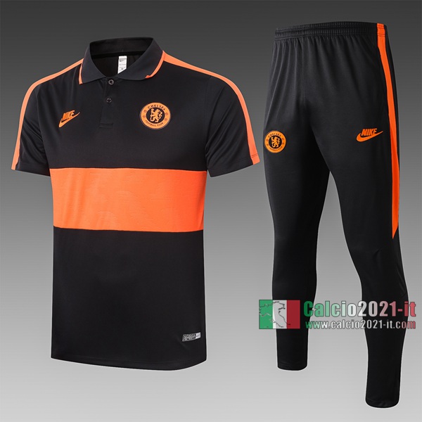 Calcio2021-It: Nuove Maglietta Polo Shirts Chelsea Fc Manica Corta Nera - Arancio C430# 2020/2021
