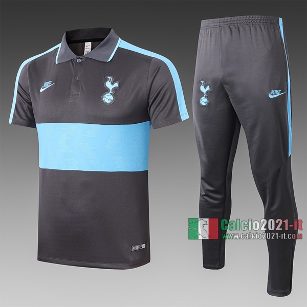 Calcio2021-It: Nuova Maglietta Polo Shirts Tottenham Hotspur Manica Corta Grigio Scuro - Azzurra C431# 2020/2021