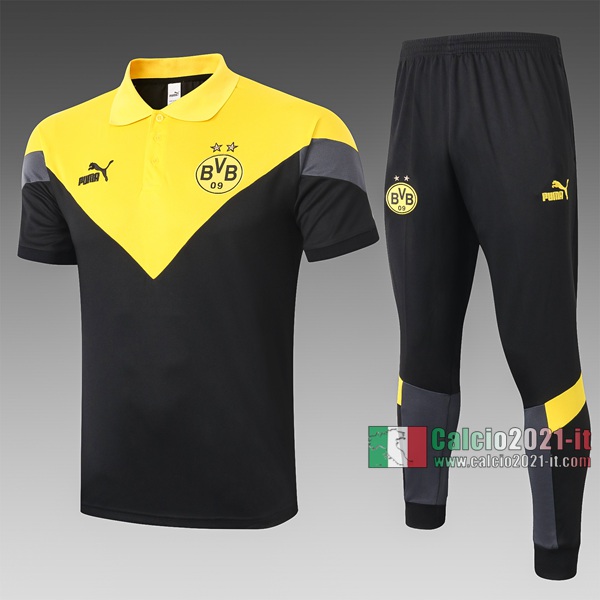 Calcio2021-It: Nuova Maglietta Polo Shirts Borussia Dortmund Manica Corta Nera - GialC435# 2020/2021