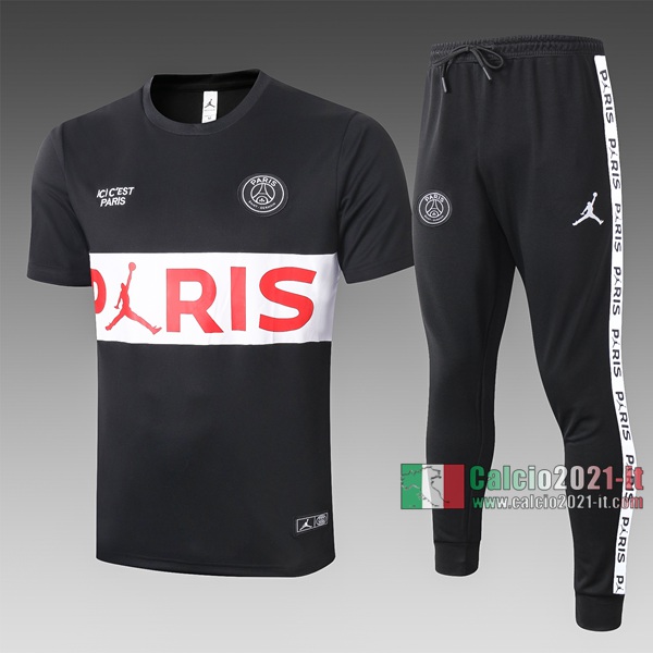 Calcio2021-It: Nuova T Shirt Polo Paris Saint Germain Manica Corta Nera - Bianca C439# 2020/2021