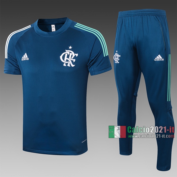 Calcio2021-It: Nuova T Shirt Polo Flamen Manica Corta Azzurra Marino C468# 2020/2021