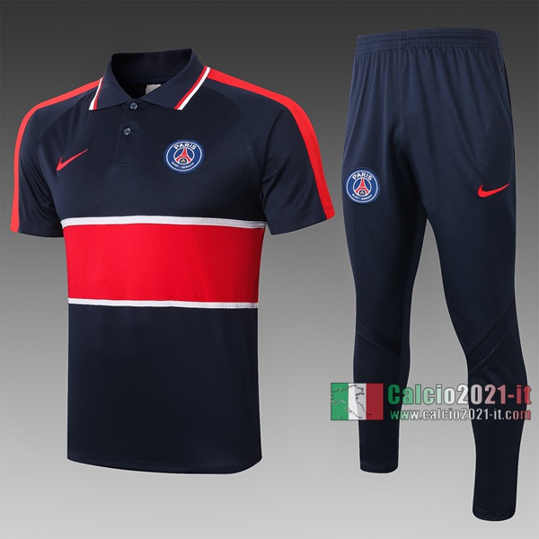 Calcio2021-It: Nuove Maglietta Polo Shirts Paris Saint Germain Manica Corta Azzurra Marino - Rossa C497# 2020/2021