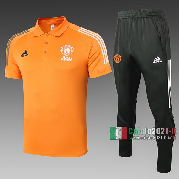 Calcio2021-It: Nuova Retro Maglietta Polo Shirts Manchester United Manica Corta Arancio C520# 2020/2021