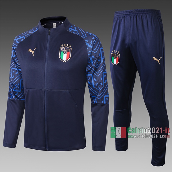 Calcio2021-It: Giacca Allenamento Italia Full-Zip Azzurra Marino A315# 2020 2021