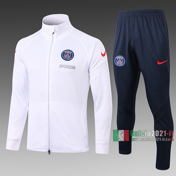 Calcio2021-It: La Nuova Giacca Allenamento Paris Psg Full-Zip Bianca A326# 2020 2021