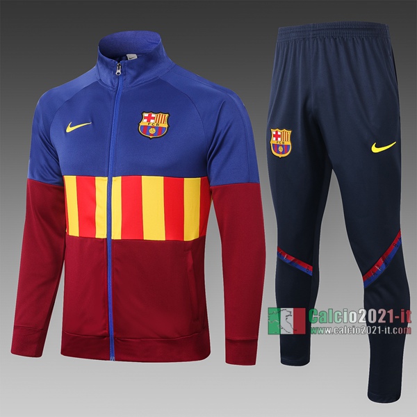 Calcio2021-It: Sito Comprare Giacca Allenamento Barcellona Full-Zip Colletto Alto Azzurra Rossa A341# 2020 2021