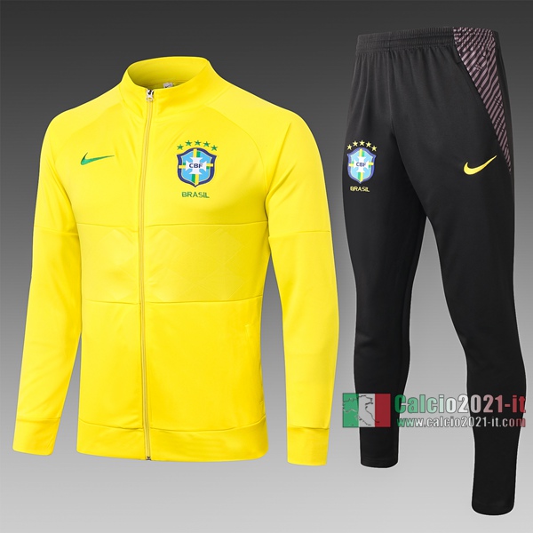 Calcio2021-It: Nuova Retro Giacca Allenamento Brasile Full-Zip Gialla A343# 2020 2021