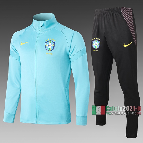 Calcio2021-It: Giacca Allenamento Brasile Full-Zip Azzurra A347# 2020 2021