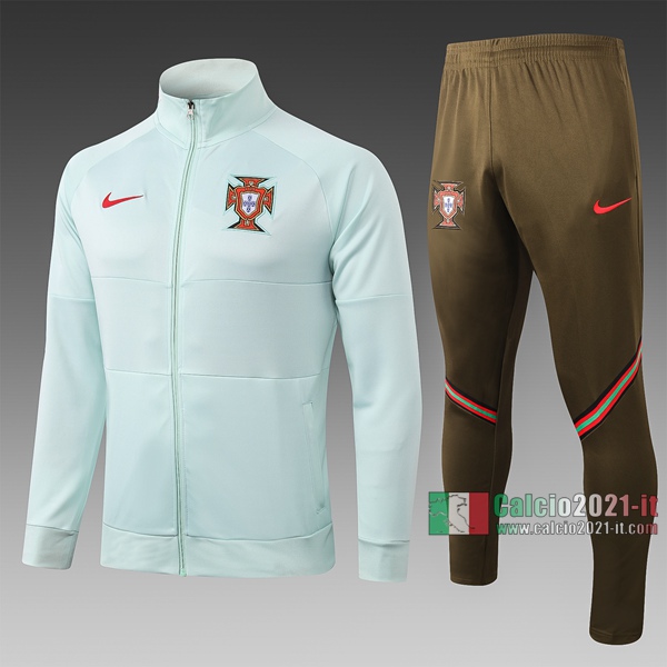 Calcio2021-It: Giacca Allenamento Portogallo Full-Zip Verde A351# 2020 2021